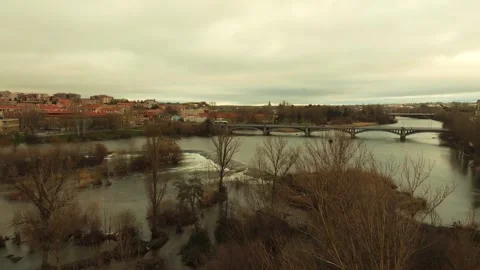 High Water Level in Tormes River Salamanca Stock Footage 329922229