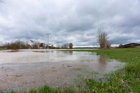 High water of a small river on the fields in spring Stock-Fotos