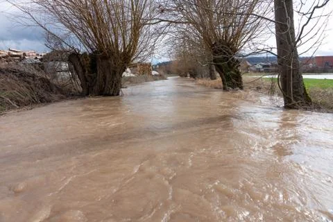 High water of a small river Stock Photos
