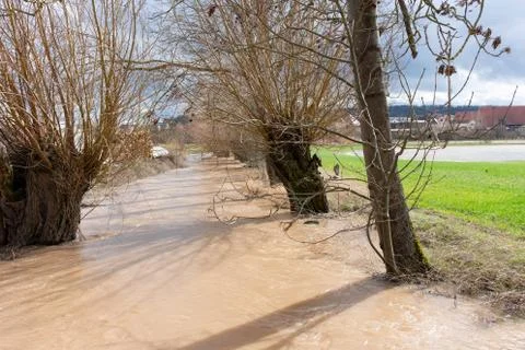 High water of a small river Stock Photos