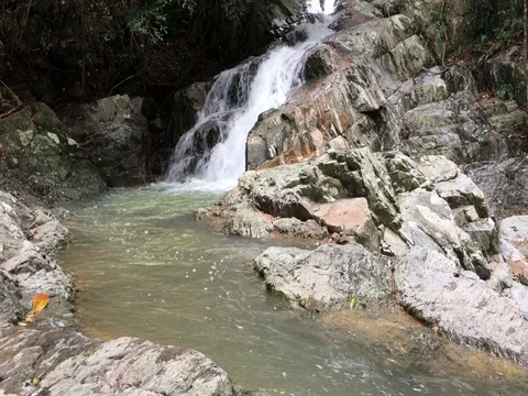 High waterfall in the island Stock Footage 71952685