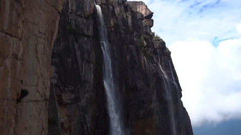 High Waterfall From Steep Mountain 2 [Slow Motion] Stock Footage 88533650