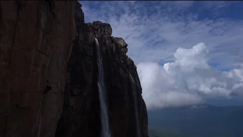 High Waterfall From Steep Mountain [Slow Motion] Stock Footage 88533608