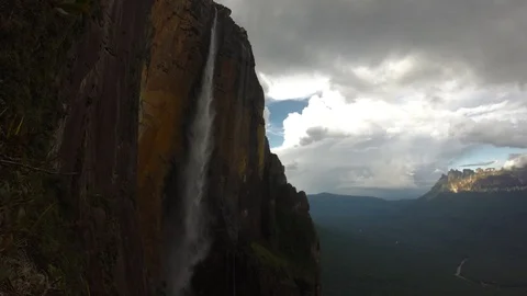 High Waterfall From Steep Mountain [Timelapse] Stock Footage 88533606