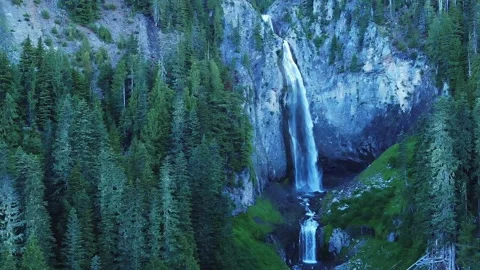 High Waterfall. Sunrise In Forest Stock Footage 246717258