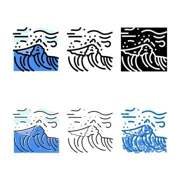 High waves hurricane disaster multistyle color icon vector 库存插图