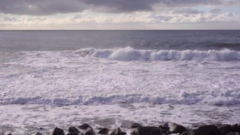 High waves in ocean. Giant Blue Ocean Waves Sakhalin Aerial view. Stock Footage 97720296