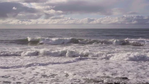 High waves in ocean. Giant Blue Ocean Waves Sakhalin Aerial view. Stock Footage 97720464