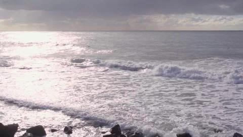 High waves in ocean. Giant Blue Ocean Waves Sakhalin Aerial view. Stock Footage 97720574