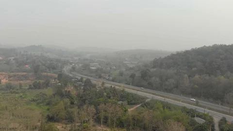 High way road with smoke pollution Stock Footage 88144207