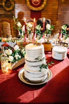 High white cake with nuts Stock Photos