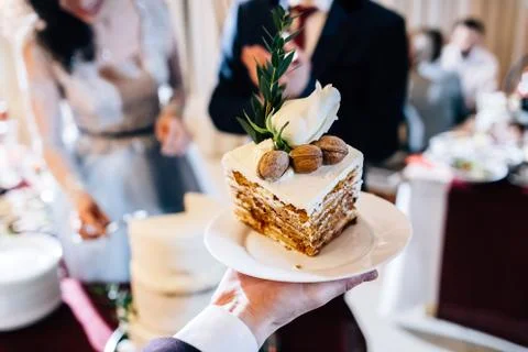 High white cake with nuts Foto stock