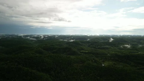 High wide aerial of low clouds in Appalachian mountains West Virginia forests Stock Footage 310309956