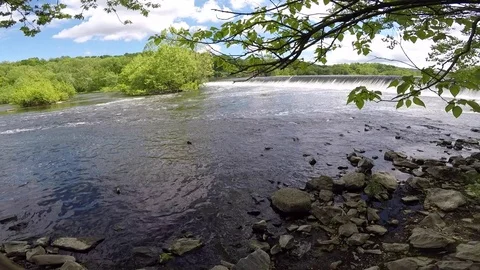 High Wide Angle View of Lehigh River Chain Dam Stock Footage 76086207