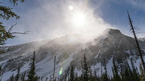 High winds blowing snow off rugged mountain ridge Stock Footage 167047210