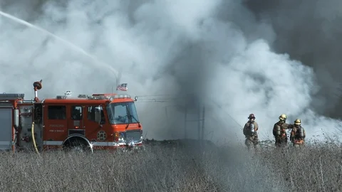 High Winds Trouble Fire Fighters At Blaze Stock Footage 87054530