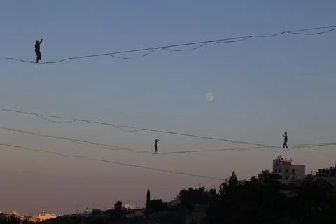 High-wire performance ahead of 65th Israel Festival, Jerusalem - 27 Jul 2026 Stock Photos