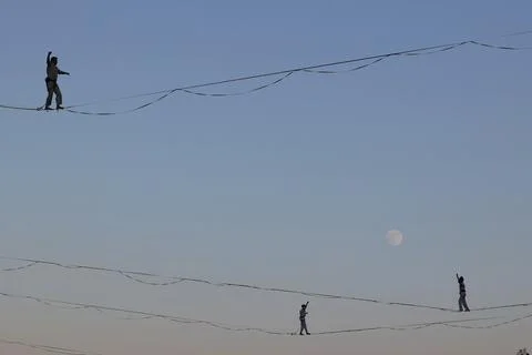 High-wire performance ahead of 65th Israel Festival, Jerusalem - 27 Jul 2026 Stock Photos