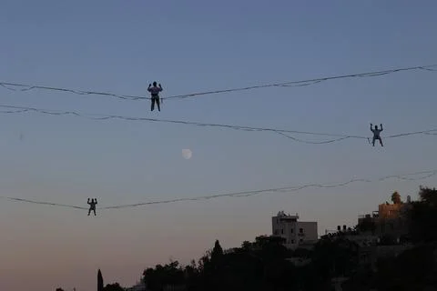 High-wire performance ahead of 65th Israel Festival, Jerusalem - 27 Jul 2026 Stock Photos