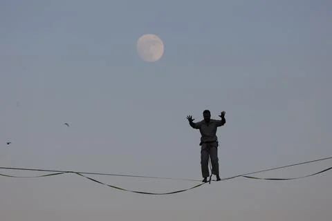 High-wire performance ahead of 65th Israel Festival, Jerusalem - 27 Jul 2026 Stock Photos