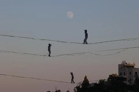 High-wire performance ahead of 65th Israel Festival, Jerusalem - 27 Jul 2026 Stock Photos