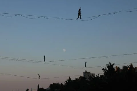 High-wire performance ahead of 65th Israel Festival, Jerusalem - 27 Jul 2026 Stock Photos
