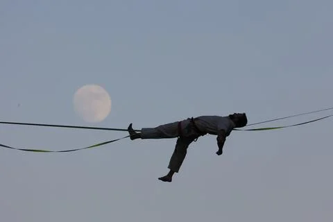 High-wire performance ahead of 65th Israel Festival, Jerusalem - 27 Jul 2026 Stock Photos