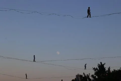 High-wire performance ahead of 65th Israel Festival, Jerusalem - 27 Jul 2026 Stock Photos