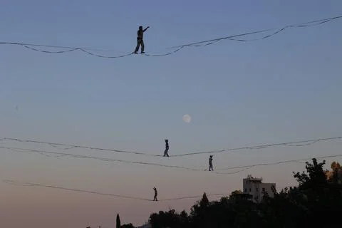 High-wire performance ahead of 65th Israel Festival, Jerusalem - 27 Jul 2026 Stock Photos