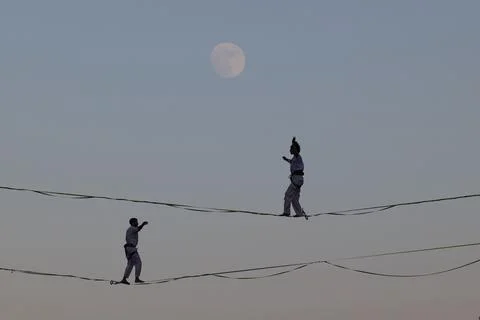 High-wire performance ahead of 65th Israel Festival, Jerusalem - 27 Jul 2026 Stock Photos