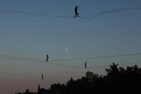 High-wire performance ahead of 65th Israel Festival, Jerusalem - 27 Jul 2026 Stock Photos