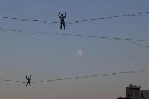 High-wire performance ahead of 65th Israel Festival, Jerusalem - 27 Jul 2026 Stock Photos