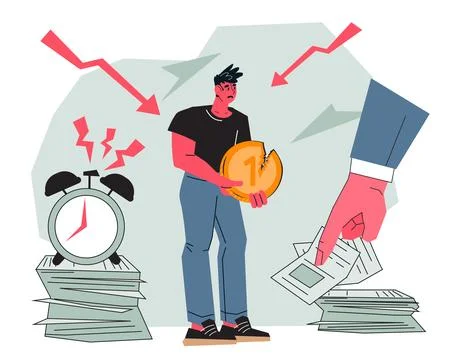 High workload, overload and low salary flat vector illustration isolated. Stock Illustration