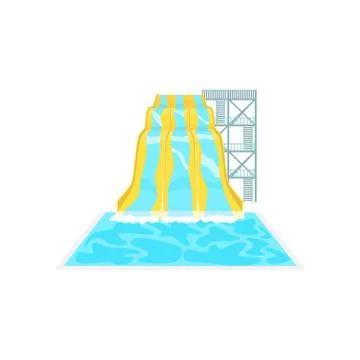 High yellow plastic straight triple water slide in aqua park Stock Illustration