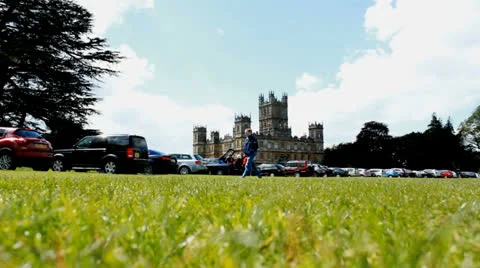 Highclere Castle &amp; general public 1 (slow zoom) Stock Footage 24466992