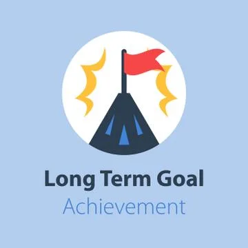 Higher achievement, mountain summit with flag, way to success Illustrazione stock