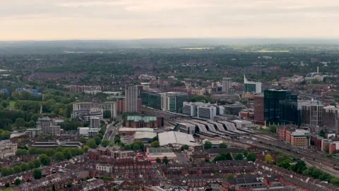 Higher aerial shot over Reading Central UK Stock-Footage 336336053