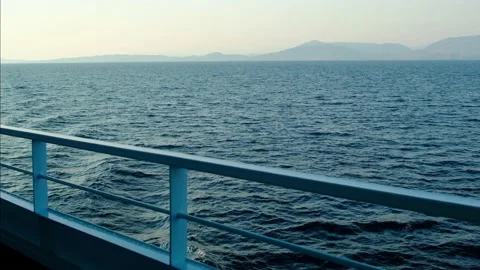 Higher Deck fence in first plan. Calming sea. Stock Footage 169821351