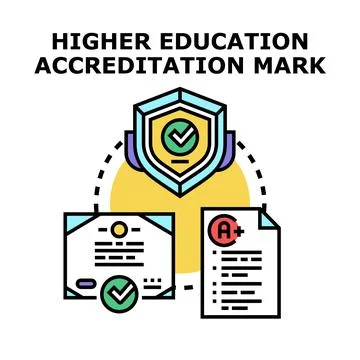 Higher education accreditation mark assuring quality standards Stock Illustration