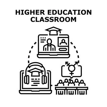 Higher education classroom learning online collaboration concept Stock Illustration