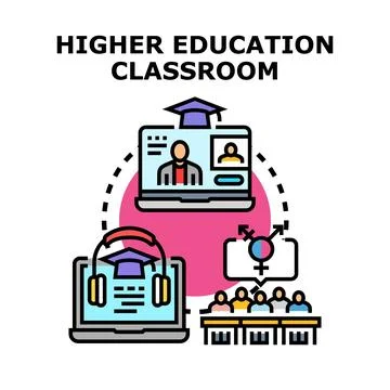 Higher education classroom learning online collaboration concept Stock Illustration