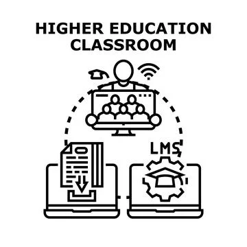 Higher education classroom remote learning online e learning class Stock Illustration
