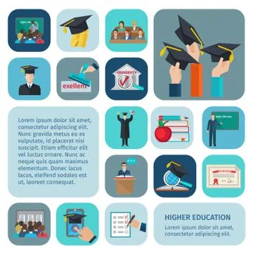 Higher Education Icons Flat Stock Illustration