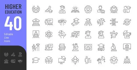 Higher Education Line Editable Icons set. Stock Illustration