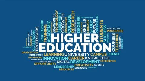 Higher Education Word Cloud Concept Vector Illustration on Blue Background 库存插图
