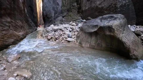 Higher Rising Deep Canyon in the Upper Narrows in Zion, Top-Down Trail, Zion Stock Footage 278196019