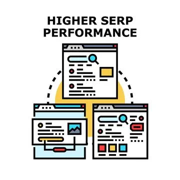 Higher serp performance concept on web browser screens Illustrazione stock