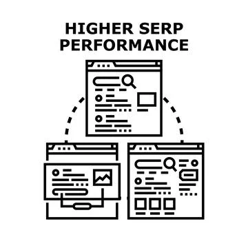 Higher serp performance concept on web browser screens Illustrazione stock