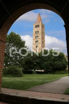 Highest ancient Bell Tower of the Abbey of Pomposa historic building in the P Stock Photos