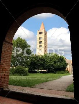 Highest ancient Bell Tower of the Abbey of Pomposa historic building in the P Stock Photos